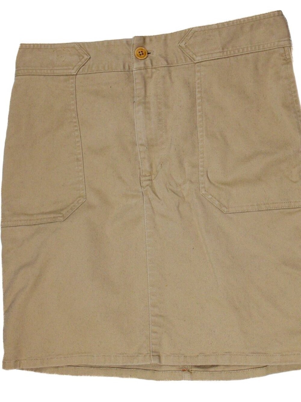 LAUREN RALPH LAUREN Women's Sz 12 Petite Khaki Mini Skirt Zip Fly Pockets Preppy